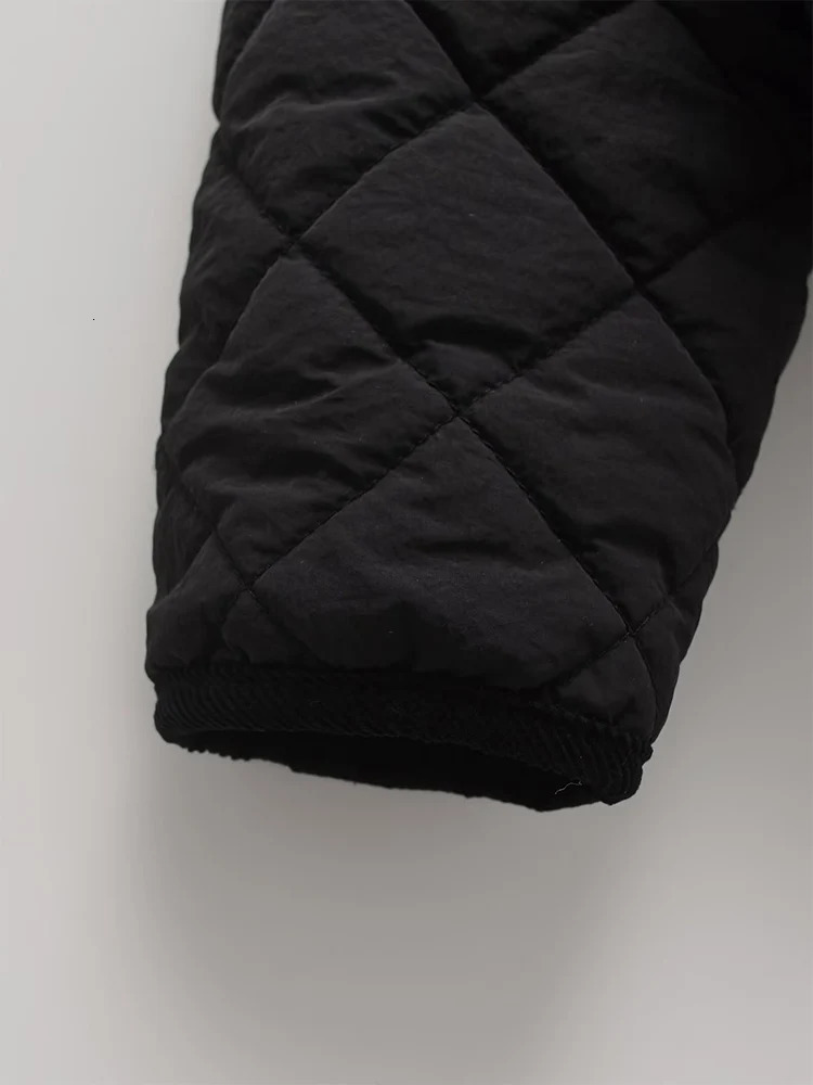 Autumn and winter 2024 womens casual simple diamond pattern quilted short version small high collar cotton jacket 241120