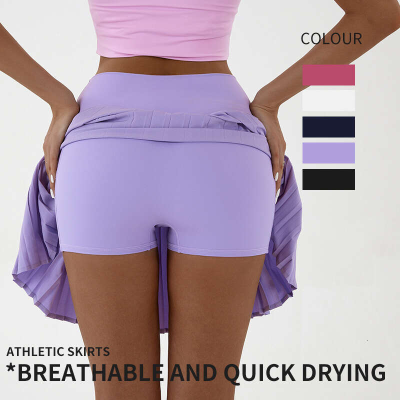 European pleated yoga high waist glare tennis double-layer anti slip solid color badminton golf skirt