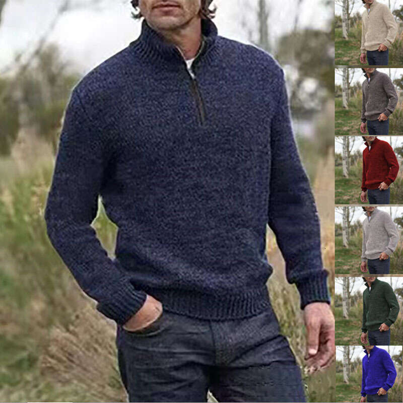 European American autumn and winter hot items zipper V-neck long sleeved T-shirt men's warm sweater base shirt 2024 new casual versatile fashion 