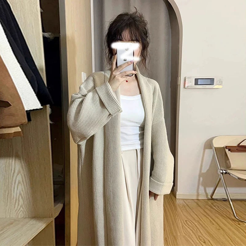 New winter women's lazy style black long haired jacket, new loose knit cardigan, designer high-end texture