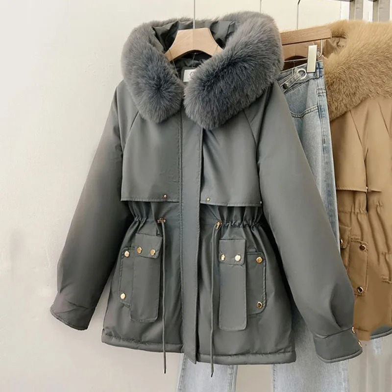 Temperament Parkas Cotton Jacket Women 2024 Winter Thick Warm Hooded Fur Collar Mid Long Down Coat Female Windbreaker 241120