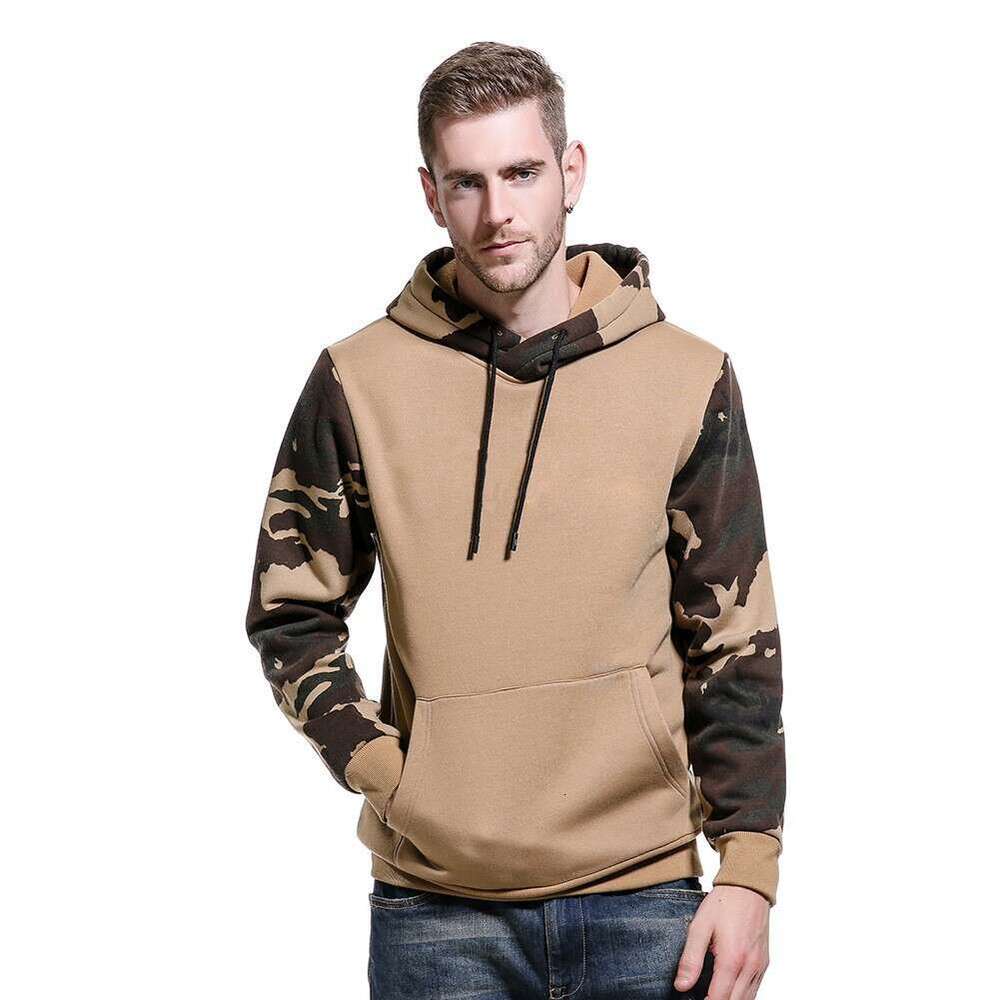 Sweatshirt men, autumn and winter color blocked top, American retro trend camouflage hooded sweatshirt for men
