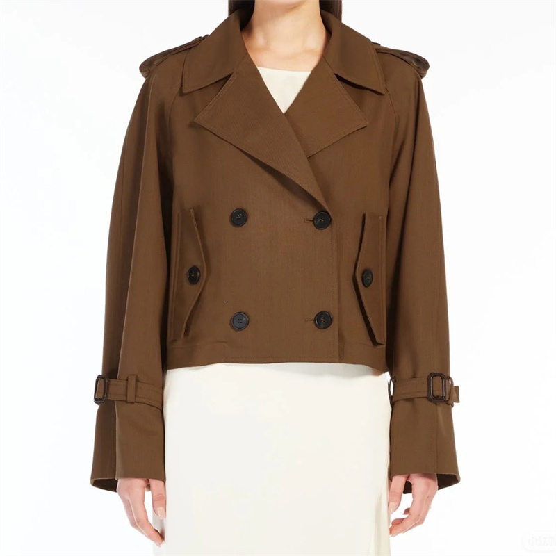 Women's New In Autumn 2024 Double Breasted Slim Fit Short Trench Coat High Quality Women's Long Sleeved Top Bomber Jacket