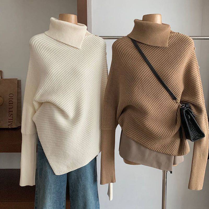 New High Collar Fleece Sweater for Women's Autumn and Winter New Soft Korean Lazy Designer Style Thick Knitted Top Trendy Winter Sweater