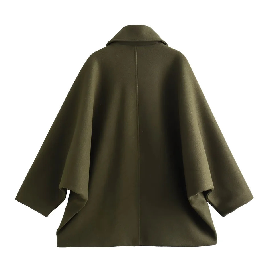 PB ZA2024 Autumn Womens Clothing Style Warm and Simple Bat Sleeve Short Flip Collar Woolen Cloak Coat 241121
