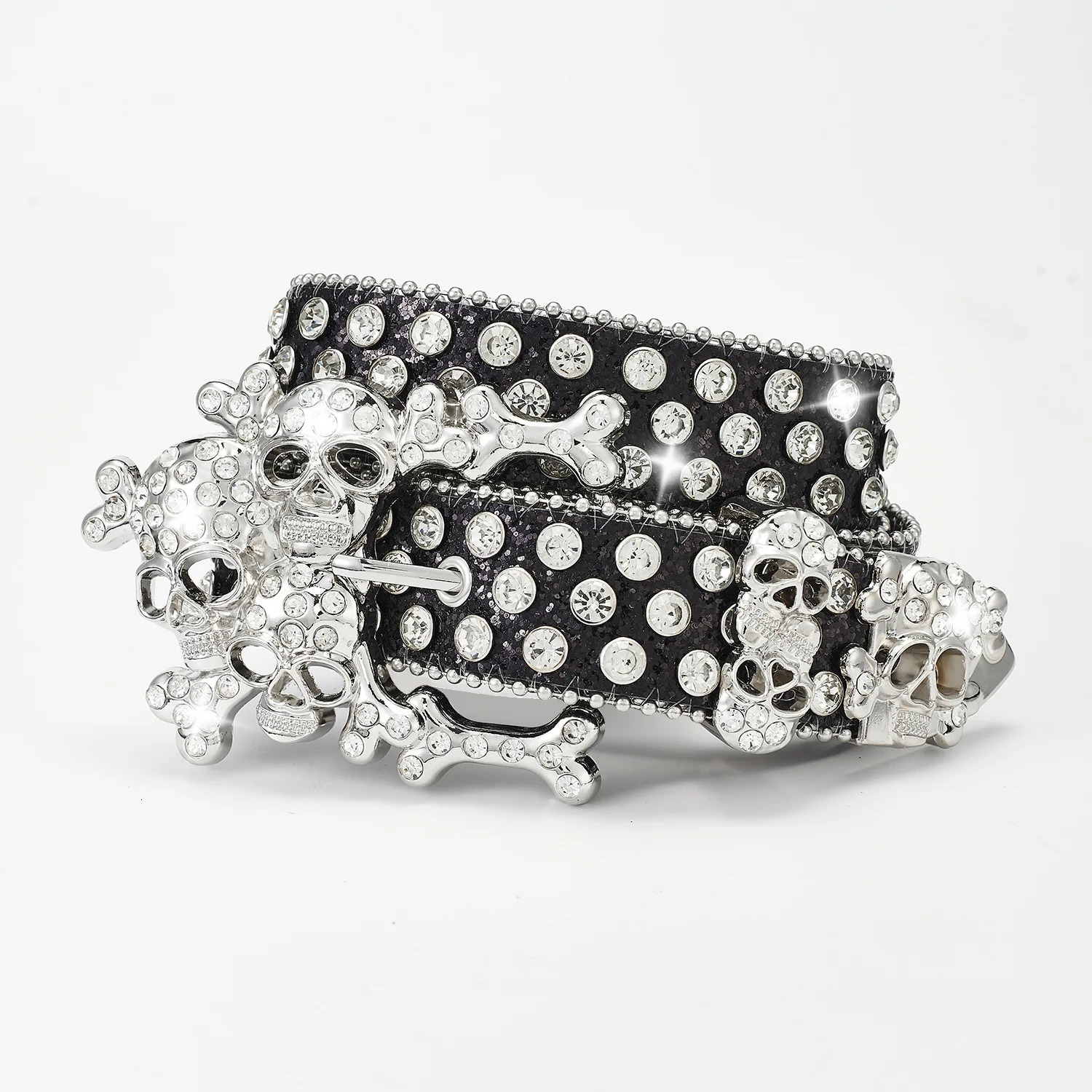 Home>Products>Leather Belt>Crystal Shining Punk Belt>Skeleton Pile>Water Diamond>Cowboy Fashion Belt 241202