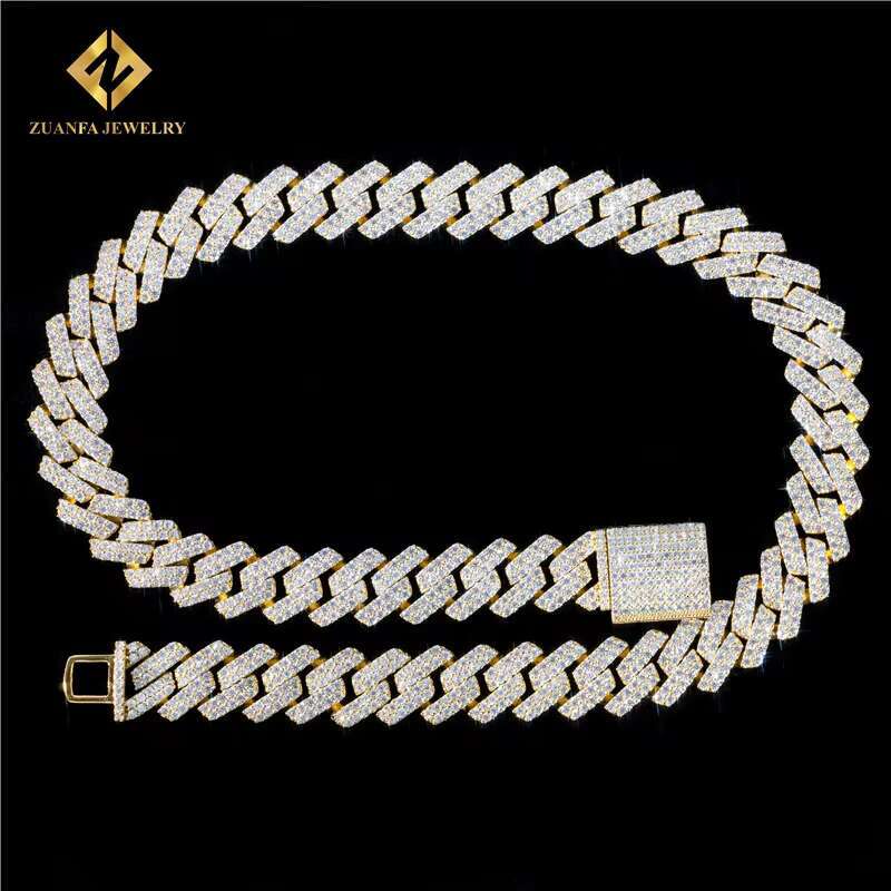 Iced Out Jewelry White Yellow Rose Gold Color 15Mm Two Row Vvs Moissanite Cuban K Chain Chocker