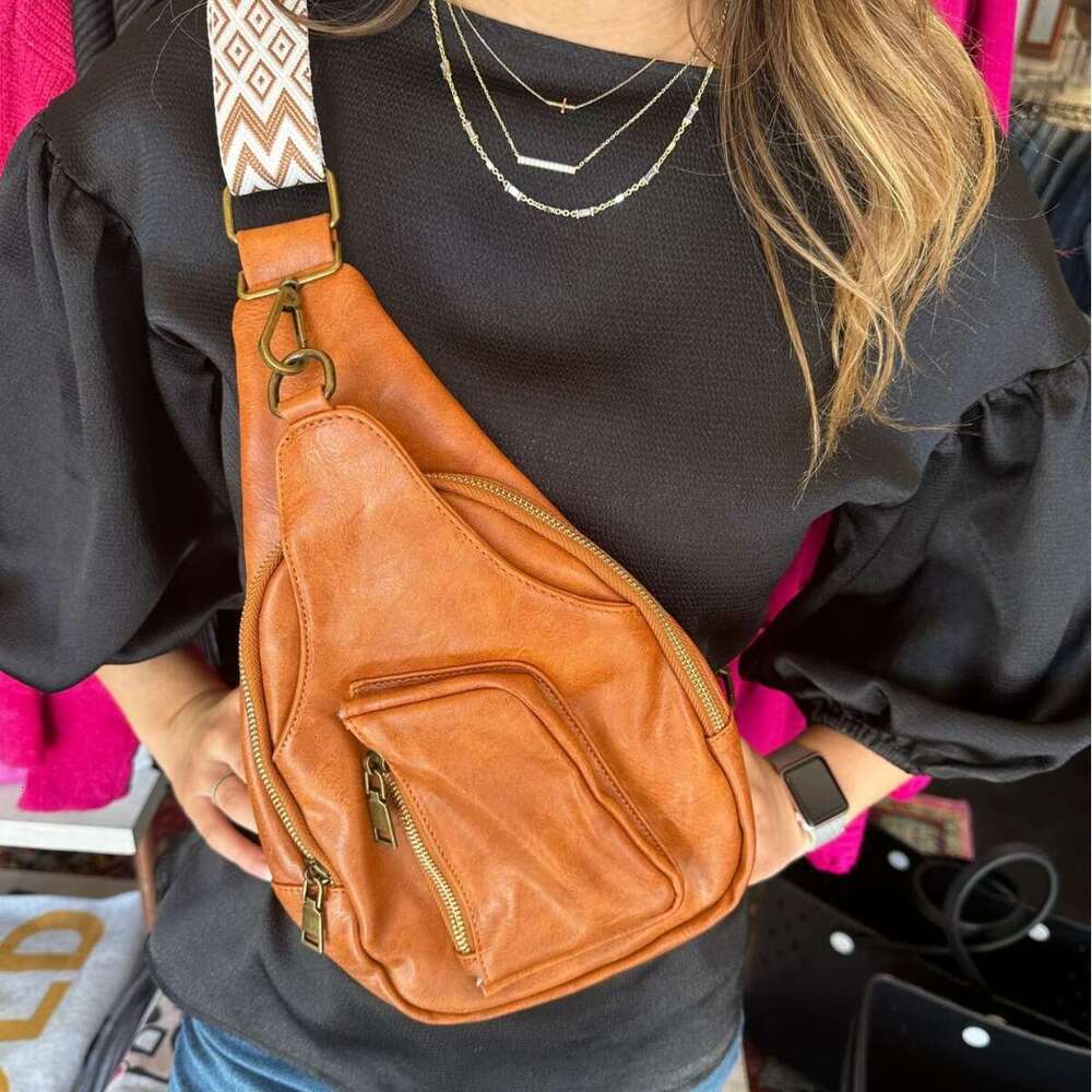 Women's Fashionable Wide Shoulder Ribbon European And American Retro Women's Chest Waist Bag B1