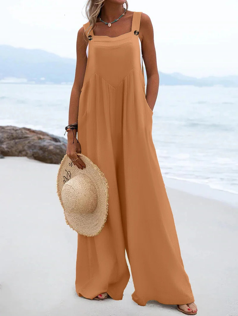 2023 SpringSummer Ethnic Style Fashion Solid Color Wide Leg Jumpsuit Quick Sale Tongfa European and American Womens Cross 241120