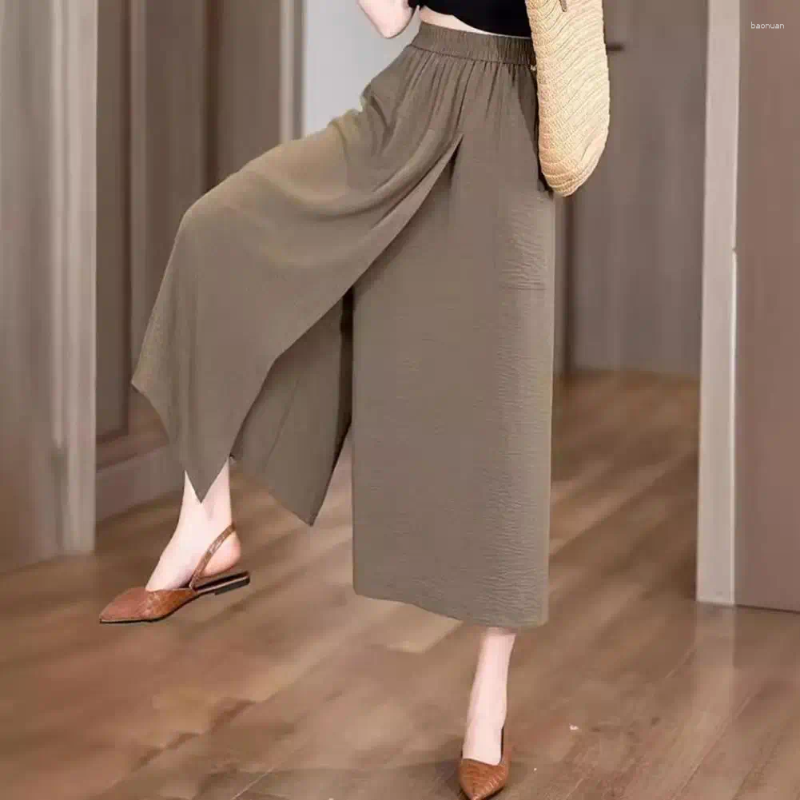 Womens Pants Summer Thin Loose High Waist Slit Casual Skirts Wide Leg
