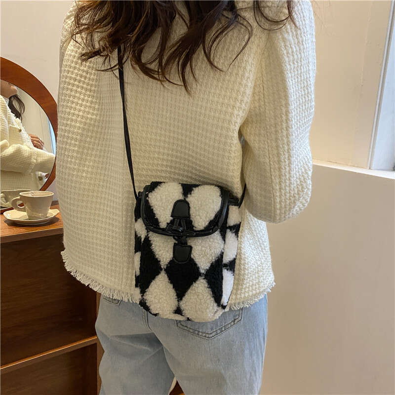 New Autumn And Winter Fur Phone With Contrasting Colors, Stylish Single Shoulder Crossbody Small Bag, Women's Retro Plush Bag B2