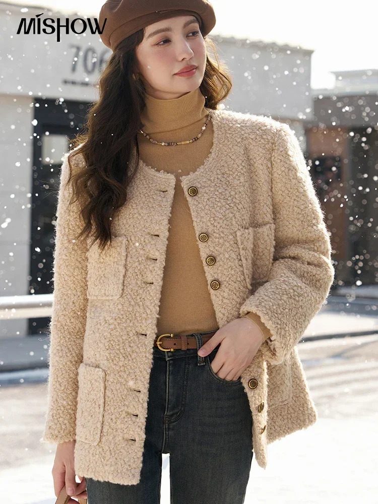 MISHOW Womens Winter French Wool Blend Coat 2023 Korean Loose Cropped Woolen Coats Office Ladies Short Outerwears MXC52W0176 241121