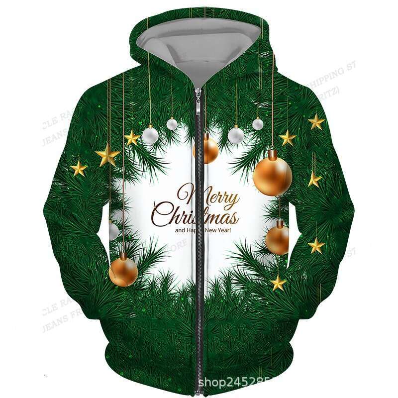3D hoodie, New Year, men's and women's zipper hoodie set, sports shirt, Christmas party jacket