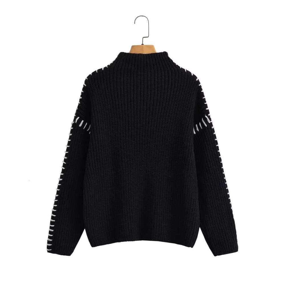 autumn winter products European and American women's street fashion high neck contrasting pullover sweater W091 2198 2024 temperament versatile n
