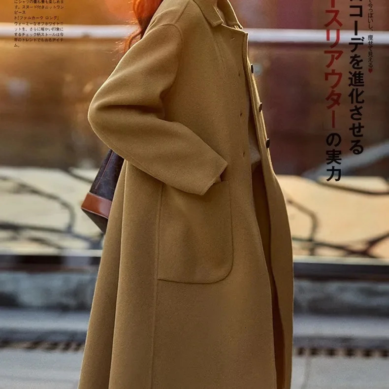 Large size womens wool coat medium and long 2024 autumn winter loose woolen 241121