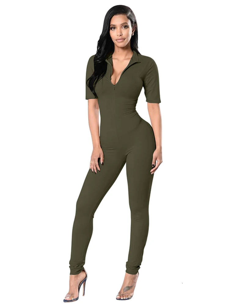 Autumn and Winter Short Sleeve V Neck Bodycon Jumpsuit Full Lengt Romper Jumpsuits 241120