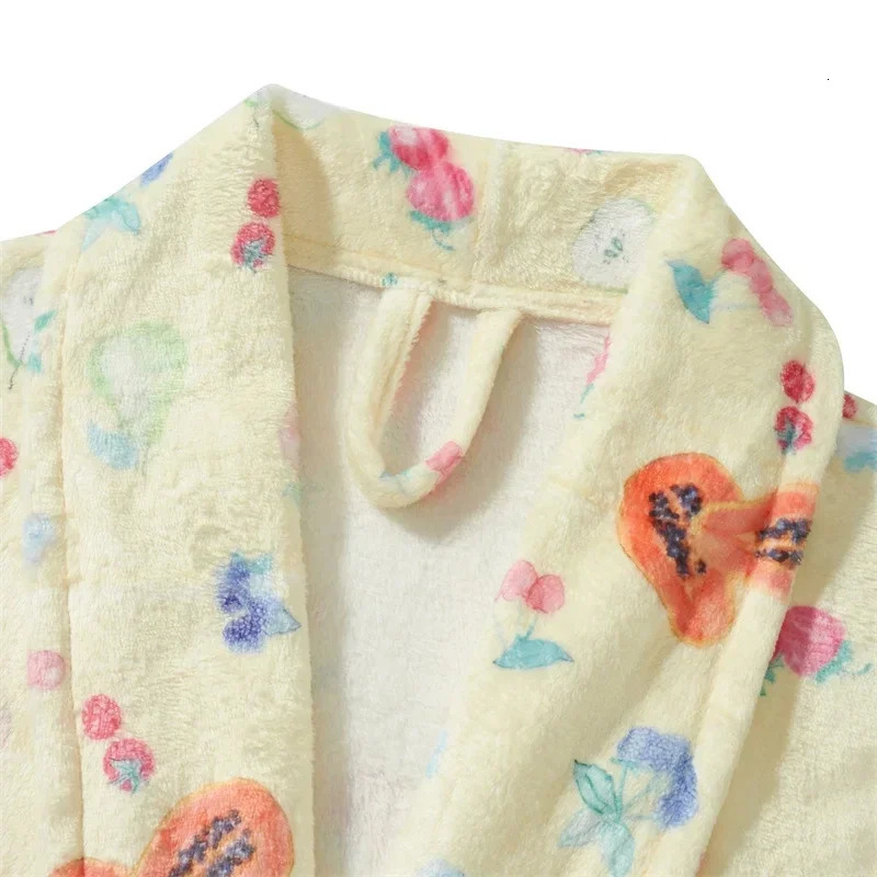 Women Flannel Robe Home Sleepwear Floral Print Shawl Collar Bathrobe Kimono Robe with Belt Winter Warm Pajamas Clothes 241202