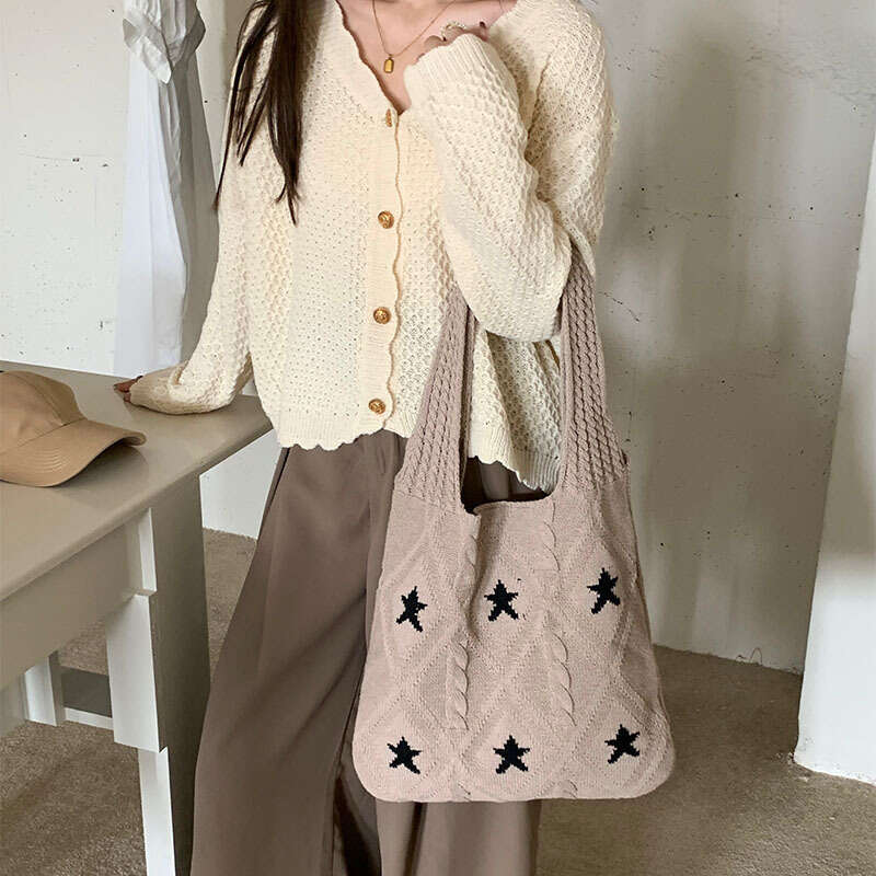 New Knitted Versatile Shoulder Women's Premium Exquisite Large Capacity Tote Bag B1