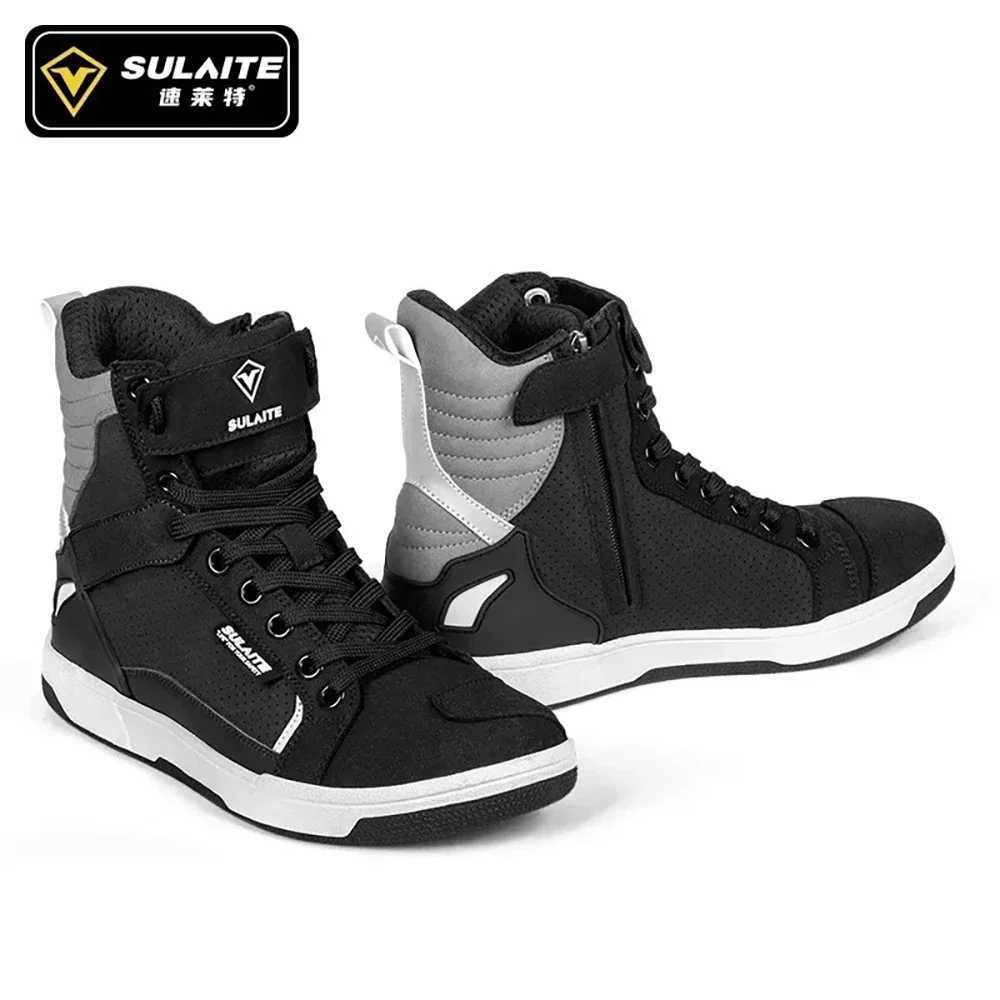 Motorcycle Footwear Casual Outdoor Men Motorcycle Boots Breathable Protect Rider Road Racing Sports Gear Rubber Sole Reflective Motorbike Shoes S24112
