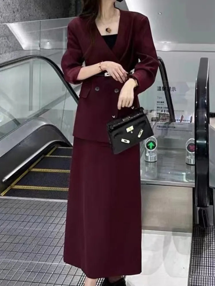 Korean Fashion Elegant Womens Jacket Casual Business Formal Set Midi Saya 2-piece Womens Set 241130