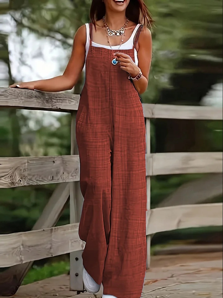 Y2K Summer Simple Pocket Strap Jumpsuit Women Sleeveless Fashion Womens 241120