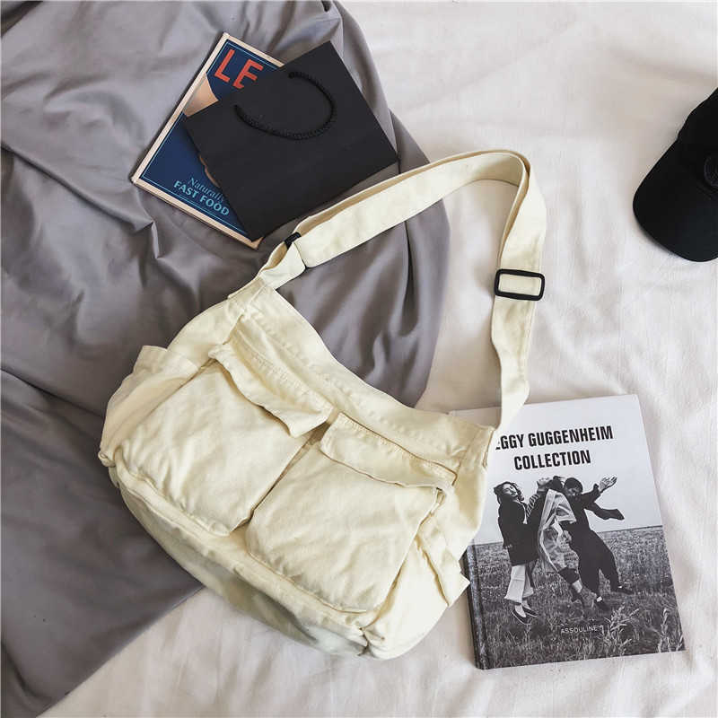 Canvas bag crossbody artistic workwear style shoulder bag crossbody bag women's lazy style large capacity simple 241202