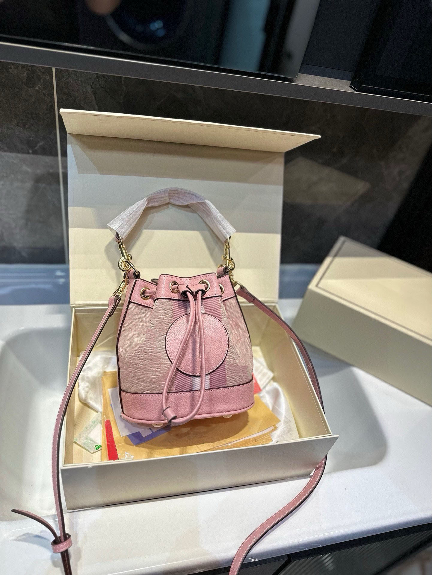 Designer bag shoulder bag women's tied bucket bag leather luxury handbag mini fashion crossbody bag classic hardware logo