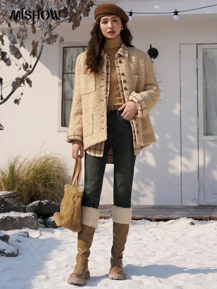 MISHOW Womens Winter French Wool Blend Coat 2023 Korean Loose Cropped Woolen Coats Office Ladies Short Outerwears MXC52W0176 241121