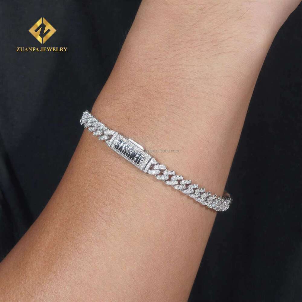 Customization GRA 6Mm Hip Hop Jewelry Sterg Sier Iced Out VVS Moissanite Name Black Enamel Lock Cuban K Bracelet