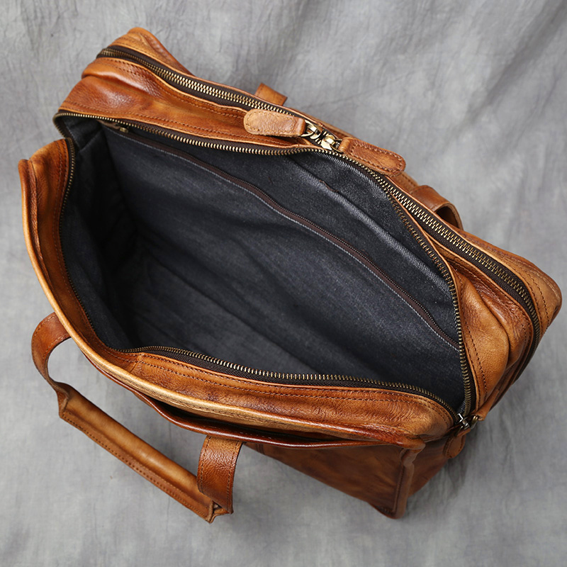 NZPJ Retro Men's Briefcase Top Layer Cowhide Handbag Travel Handmade Leather Laptop Business Shoulder Crossbody Bag