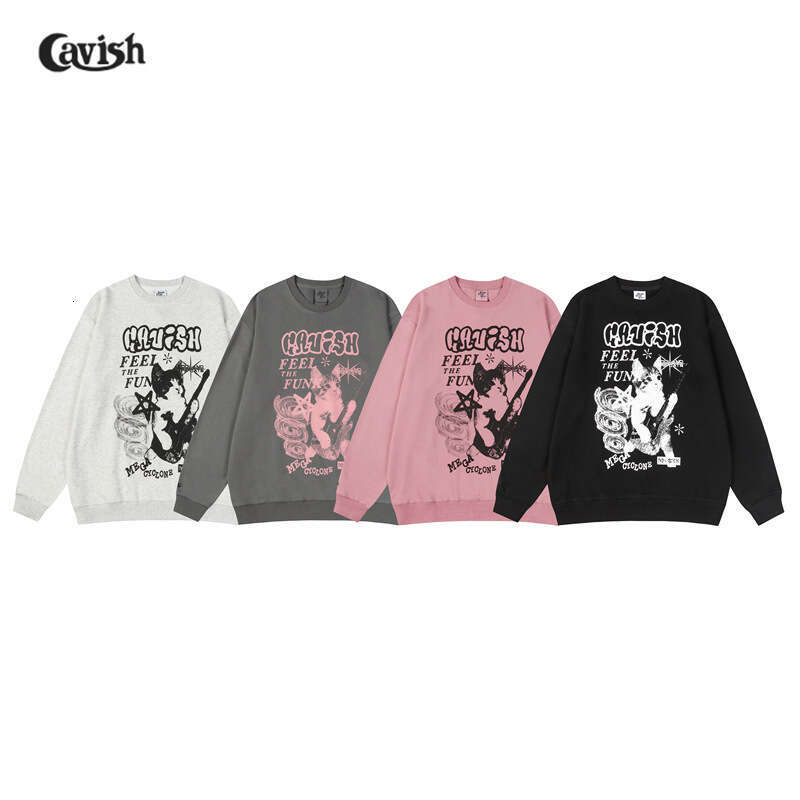 2024 Autumn/Winter Korean Sweet Cool Style Cat Guitar 3D Printed Men's and Women's Round Neck Casual Hoodie