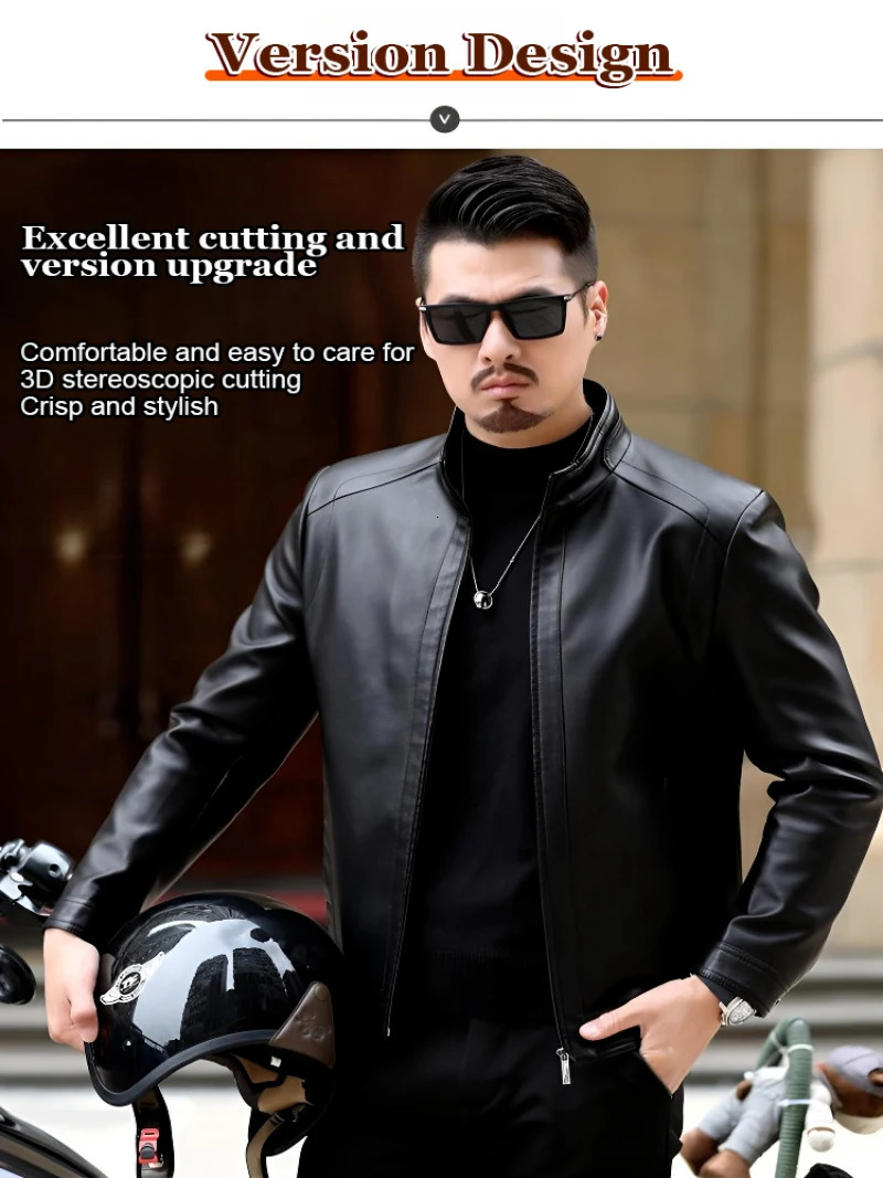 Highend Pu leather jacket Middleaged and elderly mens casual standup collar spring blouse 241121
