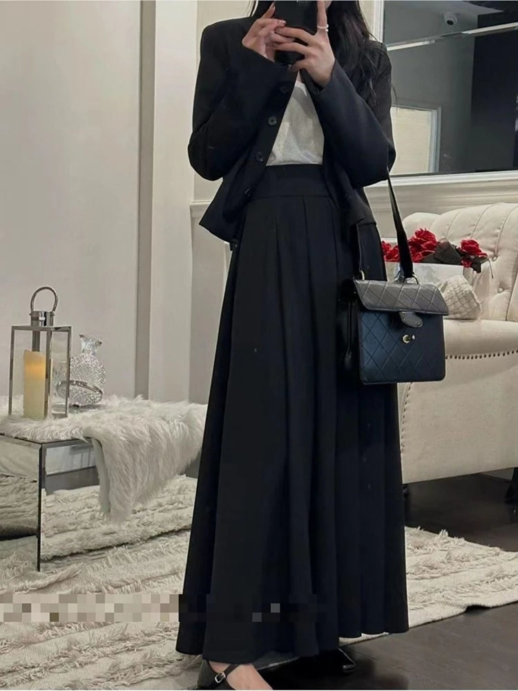 Autumn womens casual formal jacket and long set retro business set Midi Saya two-piece womens clothing 241130