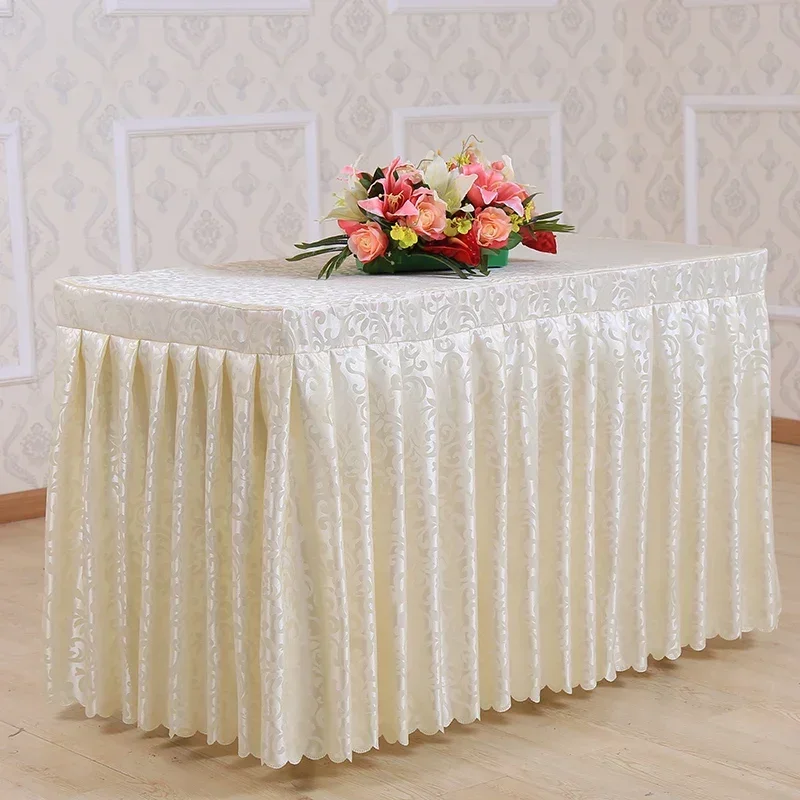 Thickened Jacquard Table Cover Conference Wedding Banquet Pleated Skirt Hem Tablecloth Hotel Anti Slip Dustproof Desktop 19.9