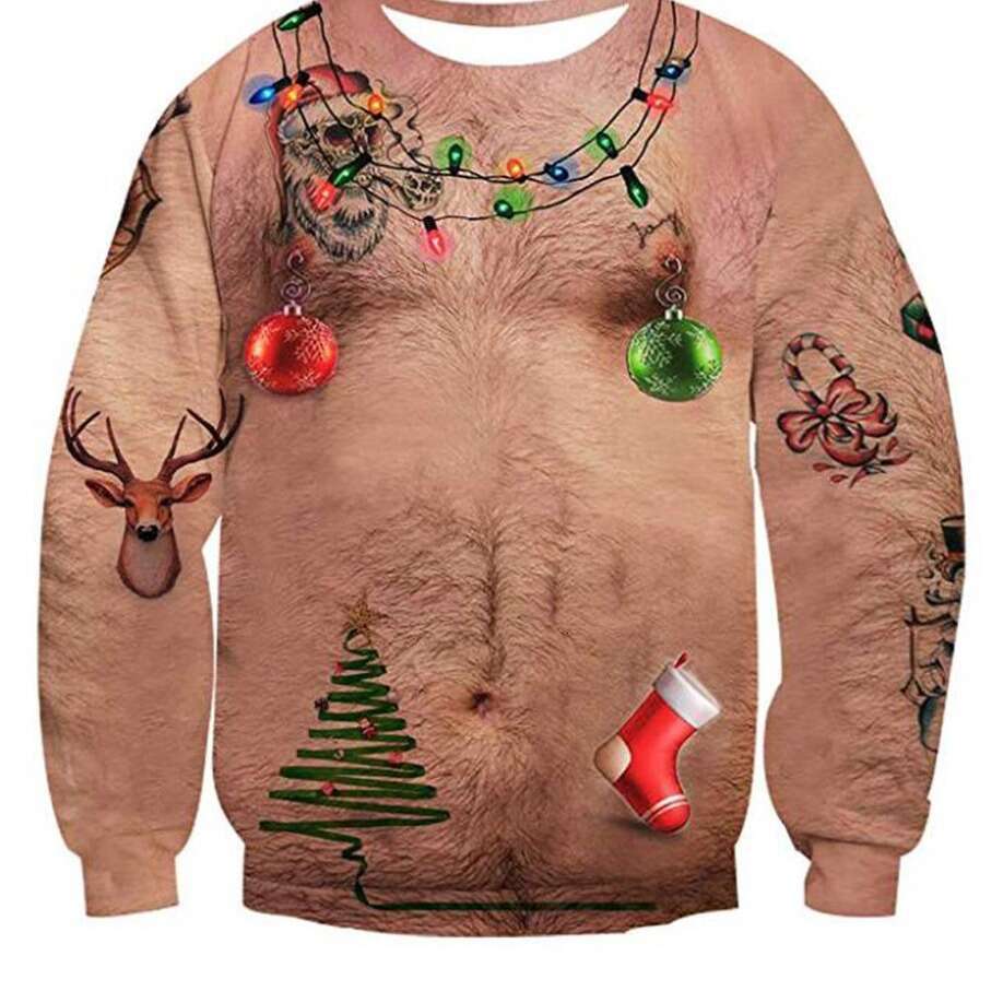 2024 autumn new Christmas 3D printed pullover for European and American men, round neck casual hoodie