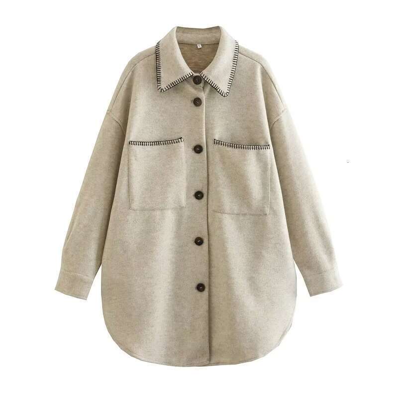 Winter Product European and American Women's Wear Urban Color Contrast Thread Decoration Loose Woolen Coat w025 9001 2024 New Leisure Fashion Tre