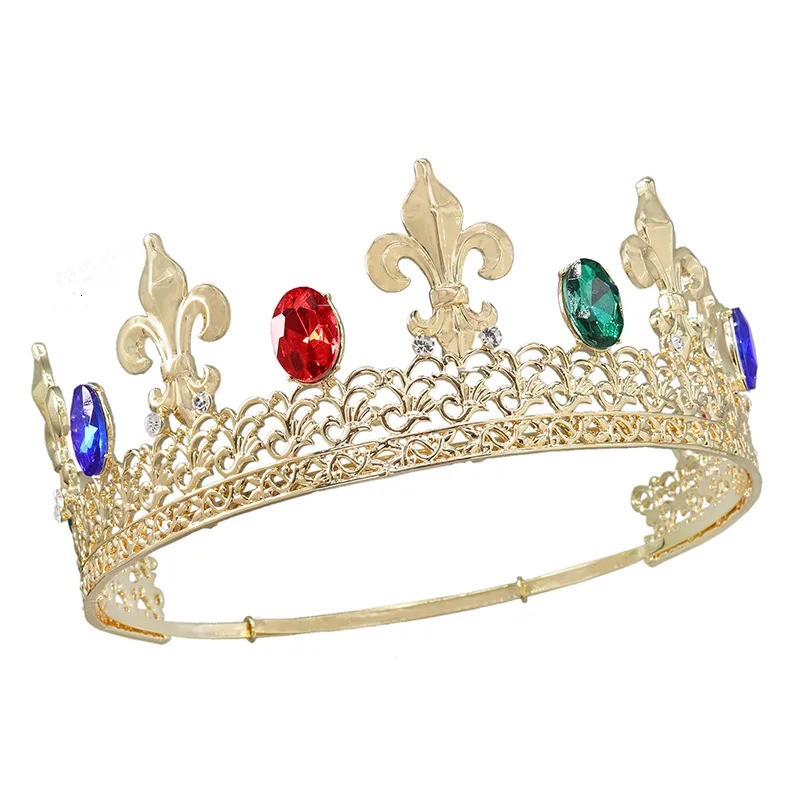 Baroque Royal King Crowns For Men Round Big Gold Tiaras Outfit Sliver Prince Pageant Diadem Trophy Costume Hair Accessories 241202