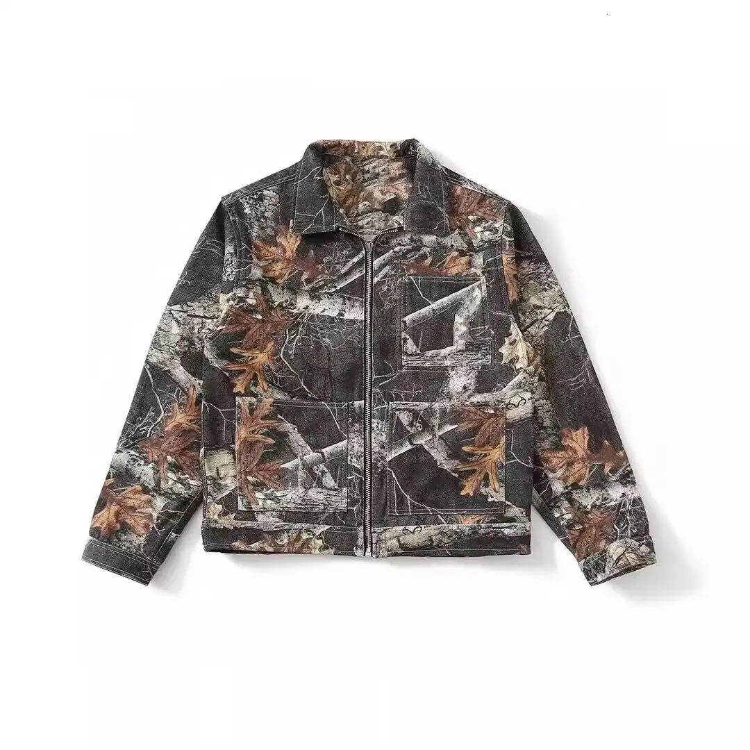 American hip-hop street mens and womens fashion trend personalized camouflage denim jacket for couples slim and suitable for Harajuku Y2K casual top 2