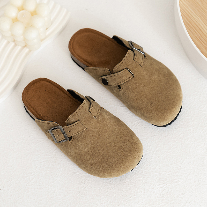 2024 New Matte Cotton Fashion Casual Medium-Sized Boys And One-Leg Baotou Half Slippers Girls