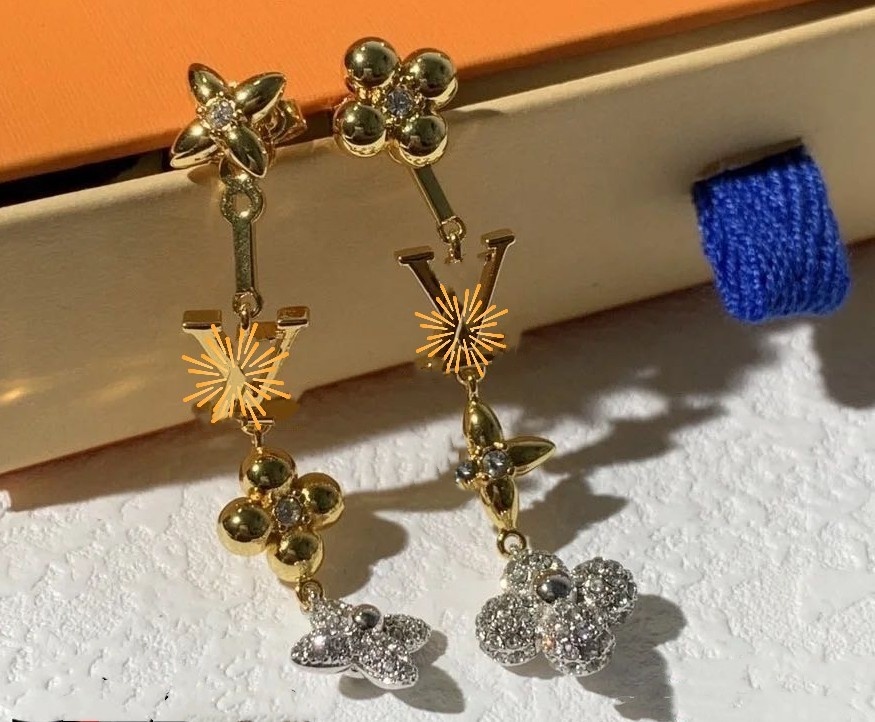 Classic Gold Dangle Earrings with Double Letter Design Sterling Silver 925 Jewelry Earrings Designer Jewelry for Women's Special Occasions Wedding Luxury Jewelry