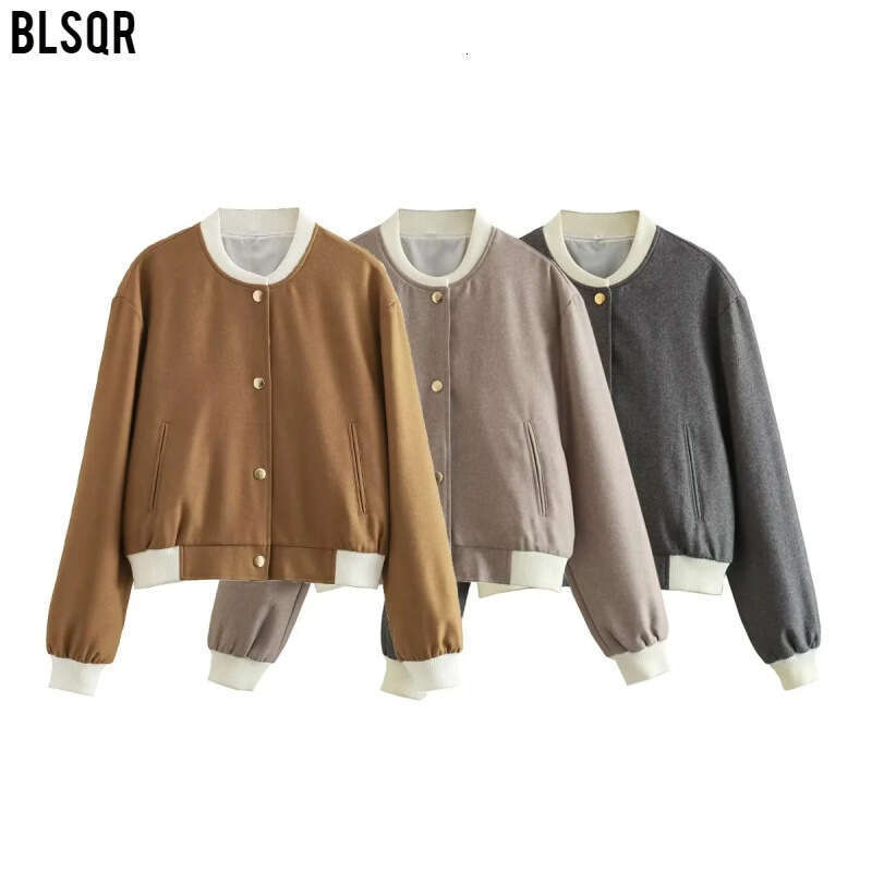 Explosive stand up collar double pocket contrasting motorcycle pilot jacket top for women A1 2024 new casual fashion trend clothing