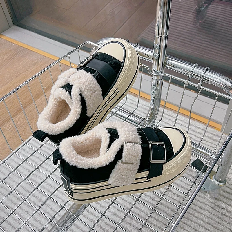 AIYUQI 2025 Thick-soled Women's Sneakers Shoes Winter Non-slip Casual Female Shoes Plus Velvet Velcro Women Skateboard Shoes