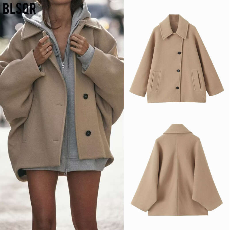 Women's Spring European American Fashion Loose Blended Solid Color Coat for Women B481164 2024 New Style Stylish and Elegant Clothing