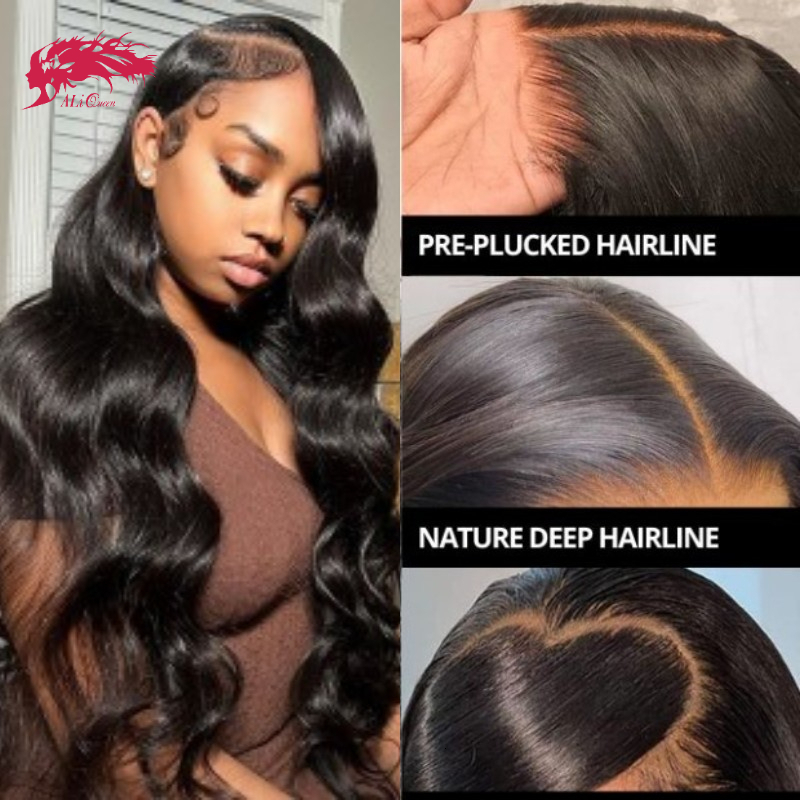 Ali Queen Body Wave Frontal 13X4 13X6 Indina Hair Virgin Human Hair Lace Closure Glueless Wig 180% Density