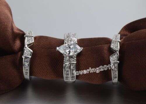 14KT White Gold Filled Marquise Topaz 3-Piece Wedding Band Set for Women - 8ct Topaz, Prong Setting, Sizes 6-10 dh910320090