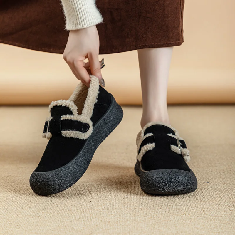AIYUQI Women Sneakers Winter Velvet Genuine Leather Beanie Shoes Women Flat Large Size Women Casual Shoes