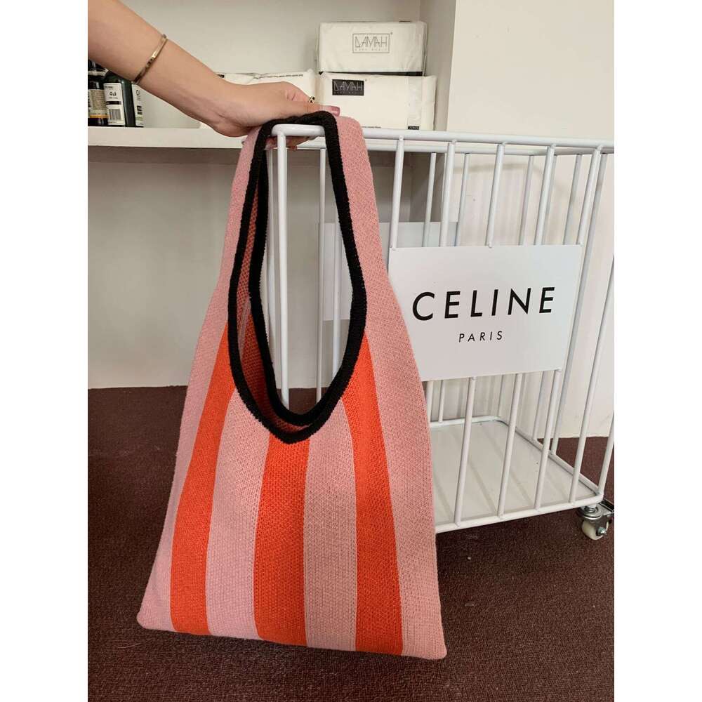 New Knitted Niche Striped Shoulder Simple Fashion Women's Bag Handbag Shopping Bags B2