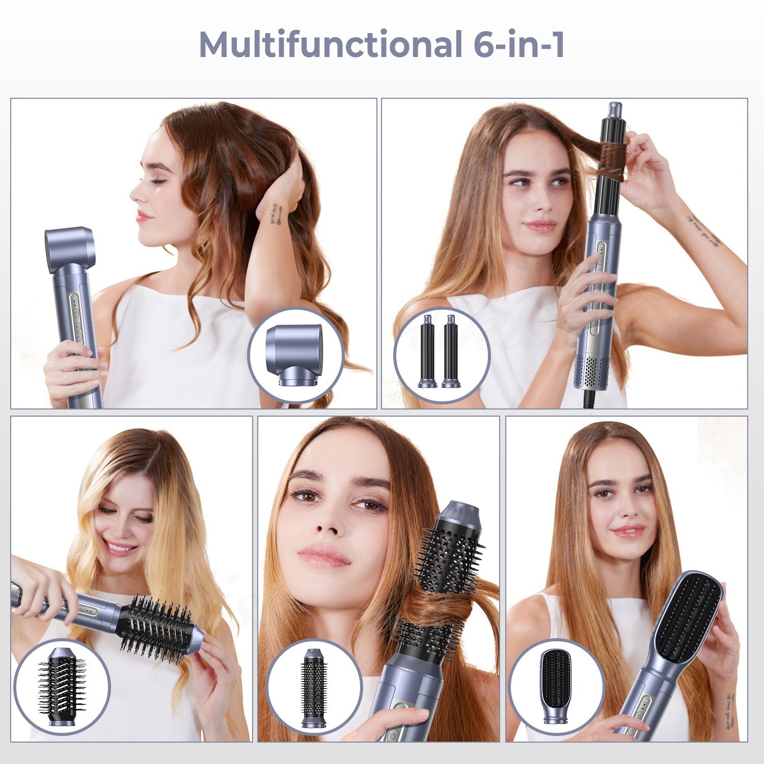 Multifunctional Six-In-One High-Speed Silent Dryer Curg Iron, Straight Hair Hot Air Comb Styg Equipment