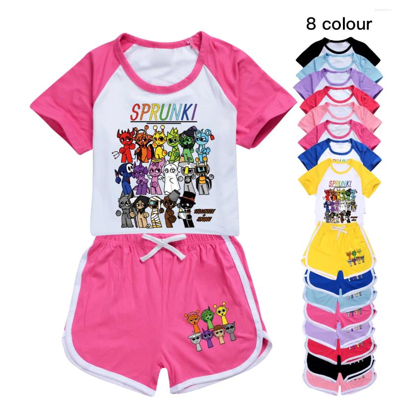 Clothing Sets Funny Sprunki Graphic T Shirt Kids Cartoon Printed T-shirt Shorts 2pcs Set Toddler Girls Sportsuits Boys Streetwear3999