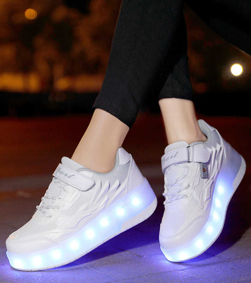 Children's Walking 2024 Shoes Summer Two-wheel Roller Shoes Rechargeable Invisible Wheels Large Children's Skates Y241202